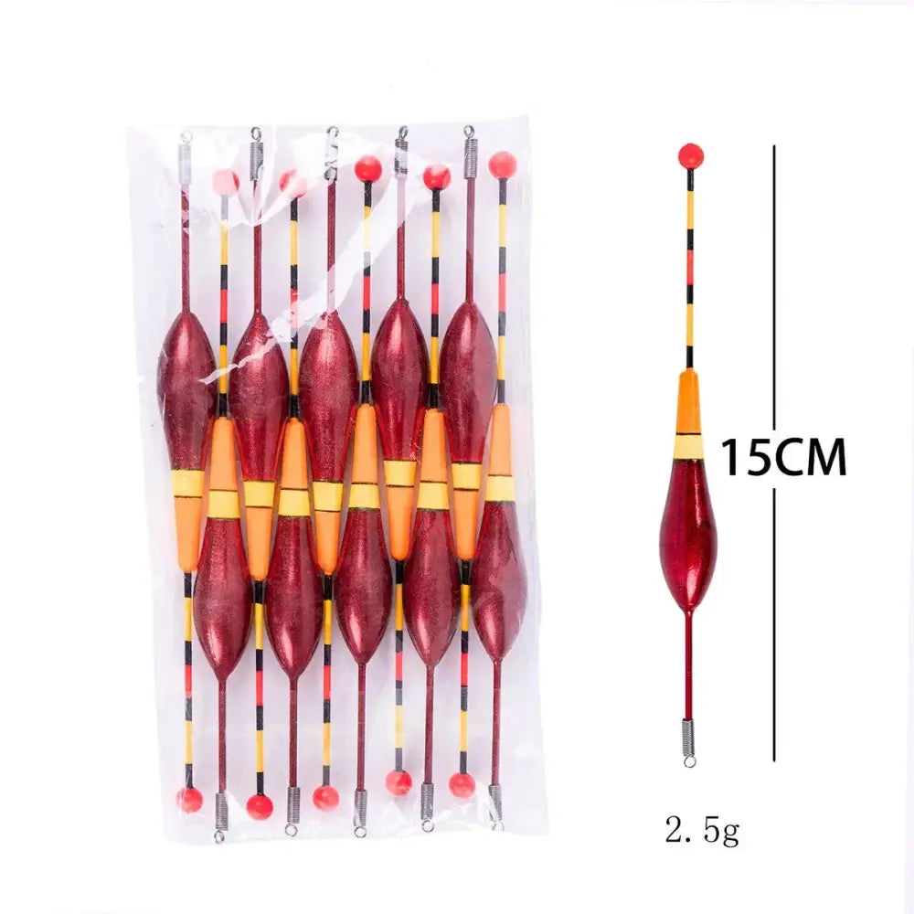 Affordable fishing bobbers in a pack of eight, each 15cm long for improved fishing precision