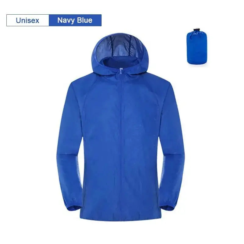 Affordable rain gear in navy blue, unisex design, perfect for outdoor fishing activities