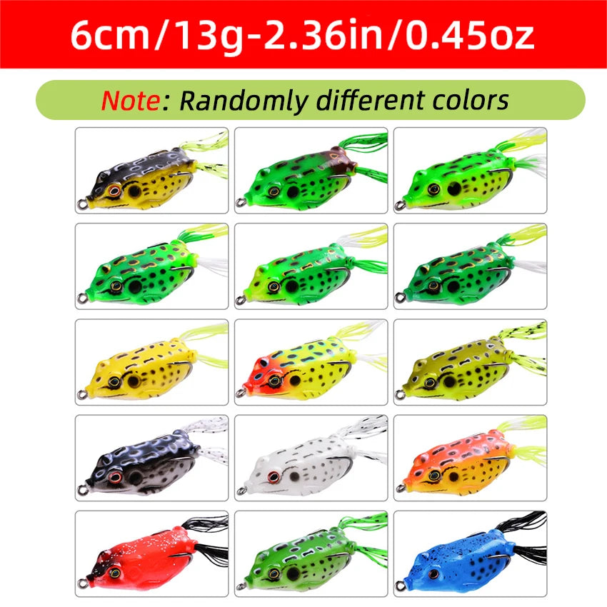 Variety of topwater frog lures set in different colors for effective fishing