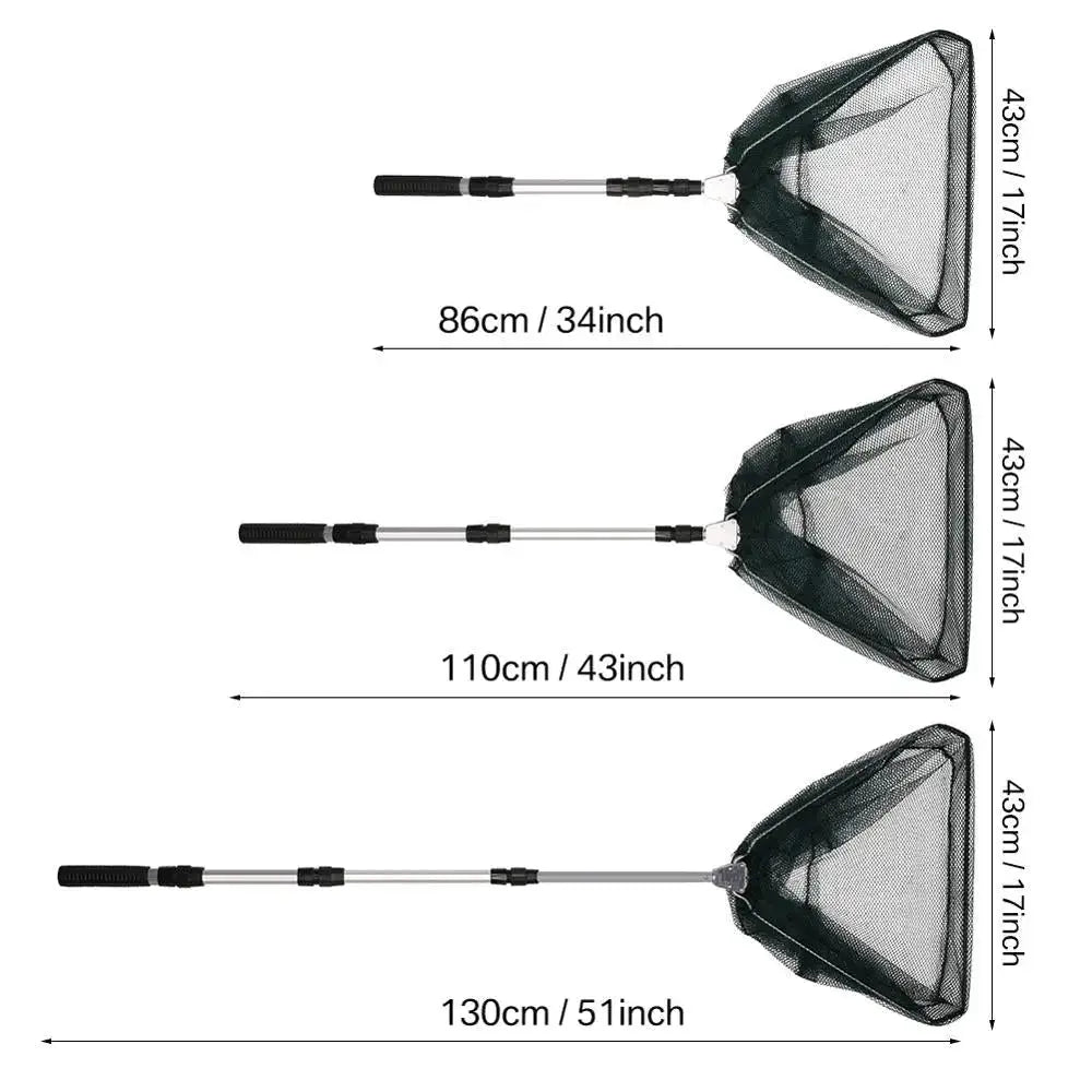 Three sizes of durable landing nets for anglers with telescopic handles for easy fishing use