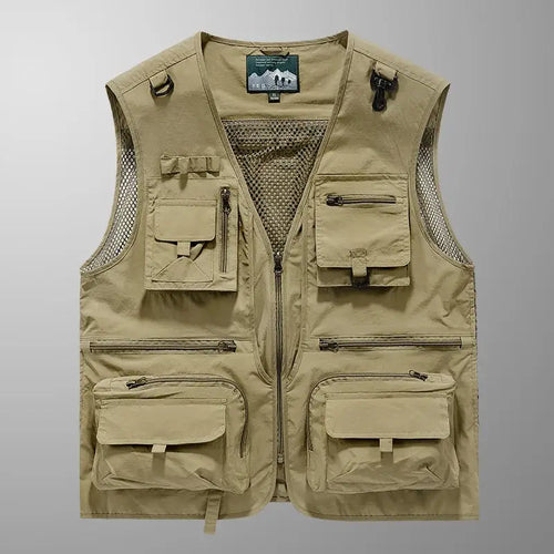 Beige Fishing Vest with Multiple Pockets, Ideal as the best fishing vest for anglers
