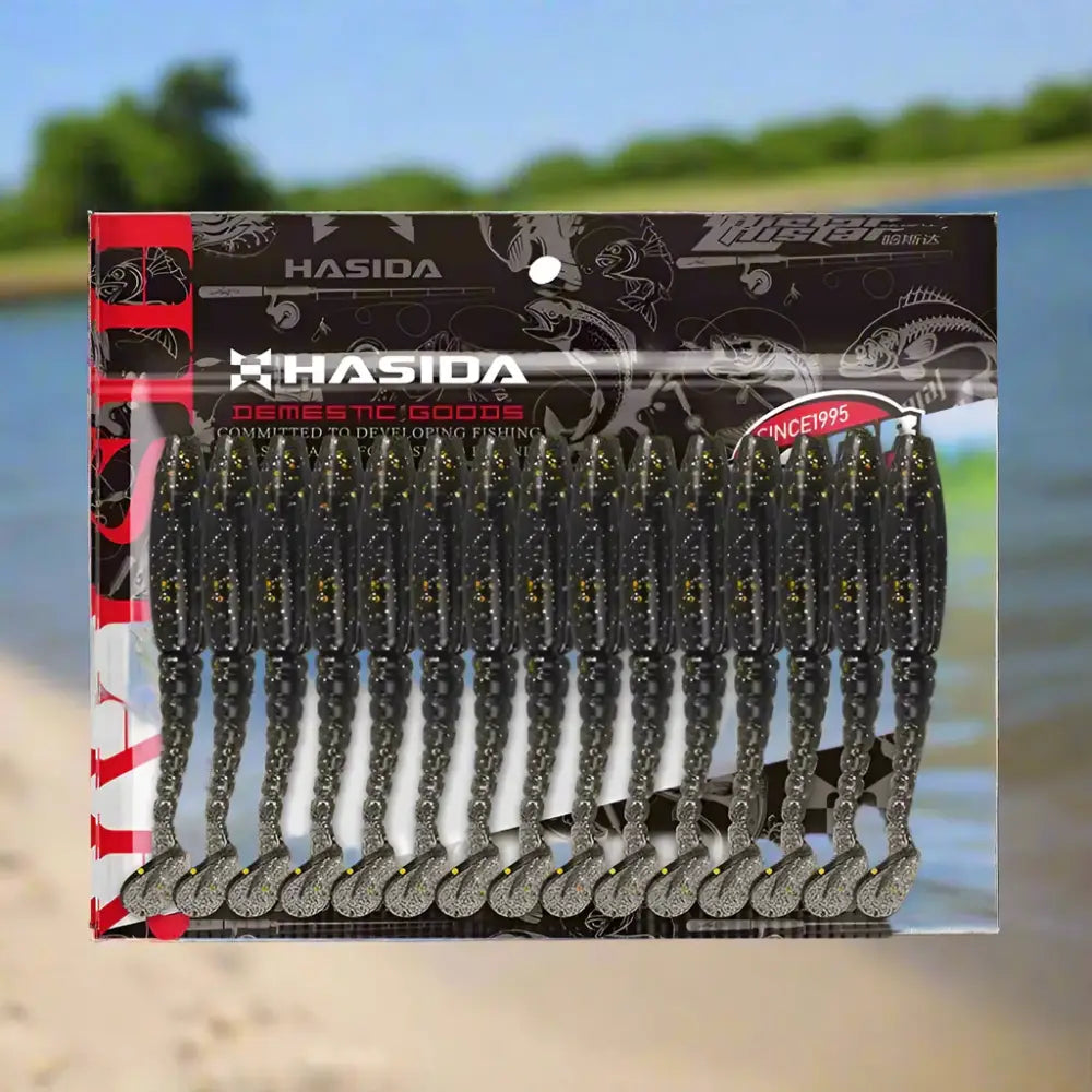 Histar Long T Tail Soft Plastic Worm Pack with Black Worms for Effective Fishing