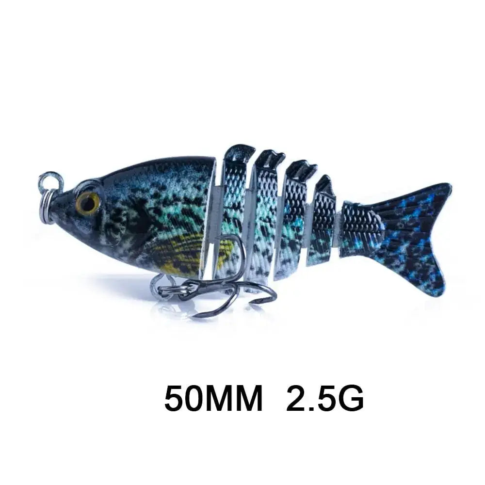 Lifelike multi jointed fishing bait in blue and black colors for realistic catch imitation