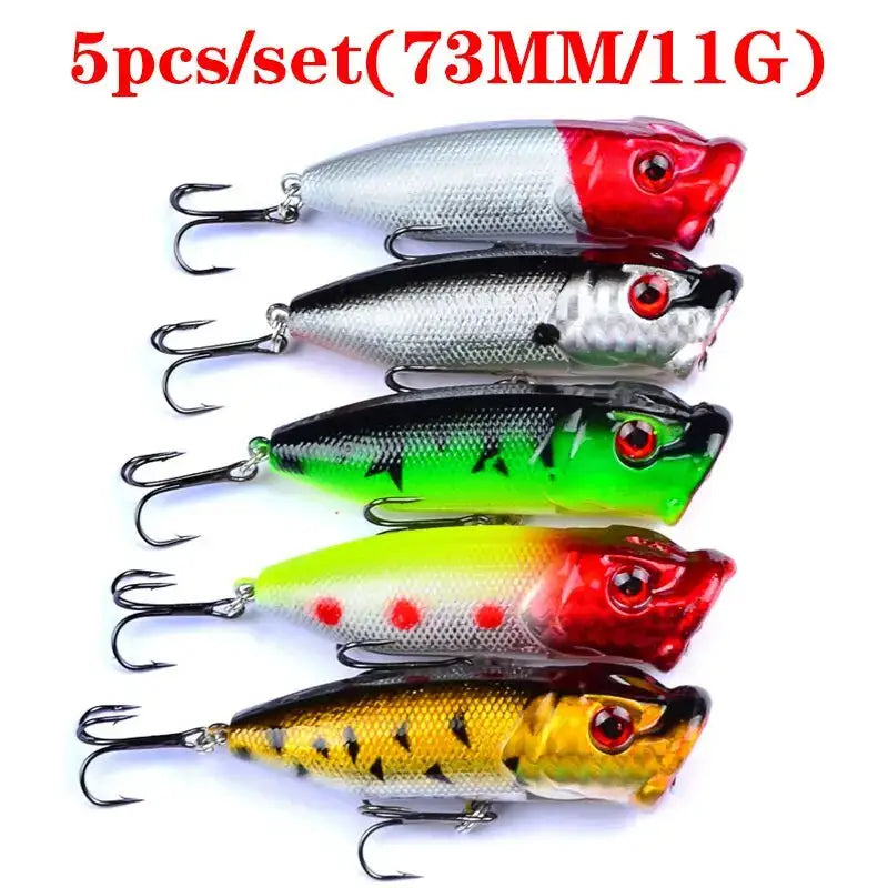 Multi-color-style lure selection with five distinct designs and sharp hooks for fishing enthusiasts