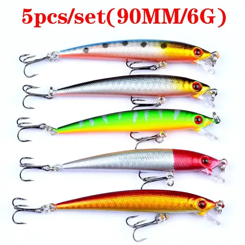 Multi-color-style lure selection featuring five vibrant fishing lures for successful angling