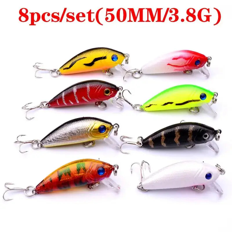 8-piece set of multi-color-style lure selection for fishing with different color patterns and sizes