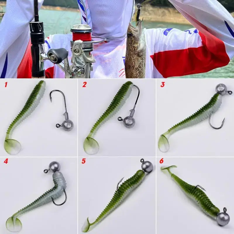 Pink paddle tail swimbait in various fishing positions for effective lure presentation