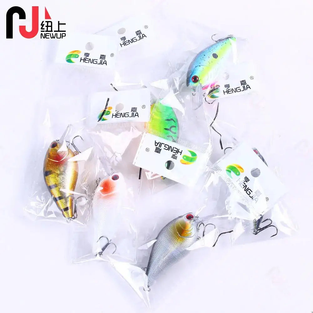 Assorted premium crank bait fishing lures in packaging, ideal for freshwater fishing adventures