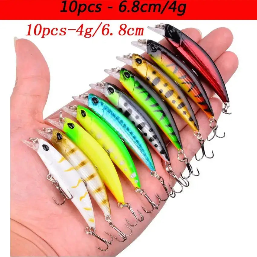 10-piece slow minnow lures set in various colors for effective fishing techniques