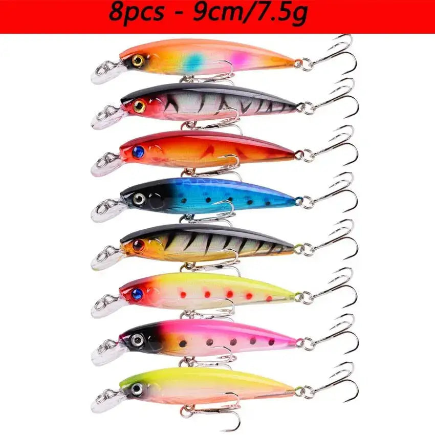 Slow minnow lures set with 8 pieces, 9cm and 7.5g, ideal for attracting fish in various conditions