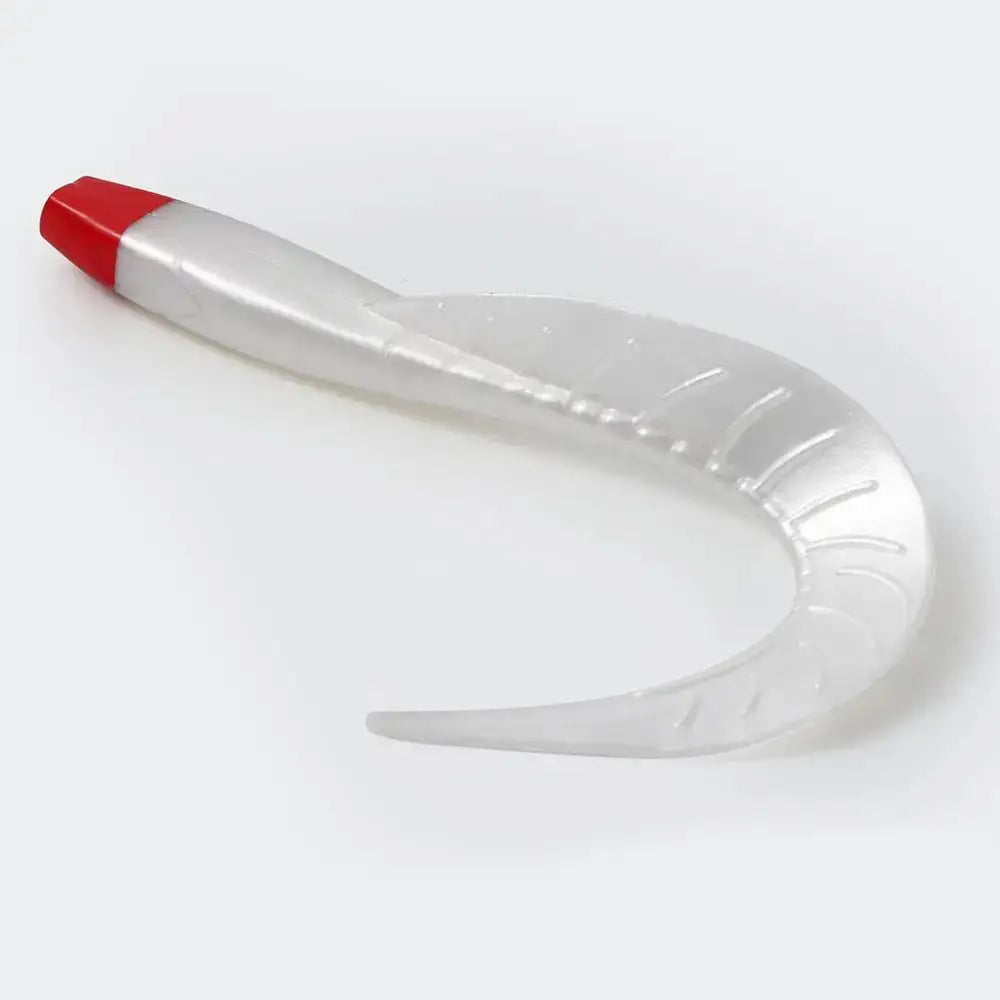 Translucent soft bait for bass fishing with a red tip designed to attract fish