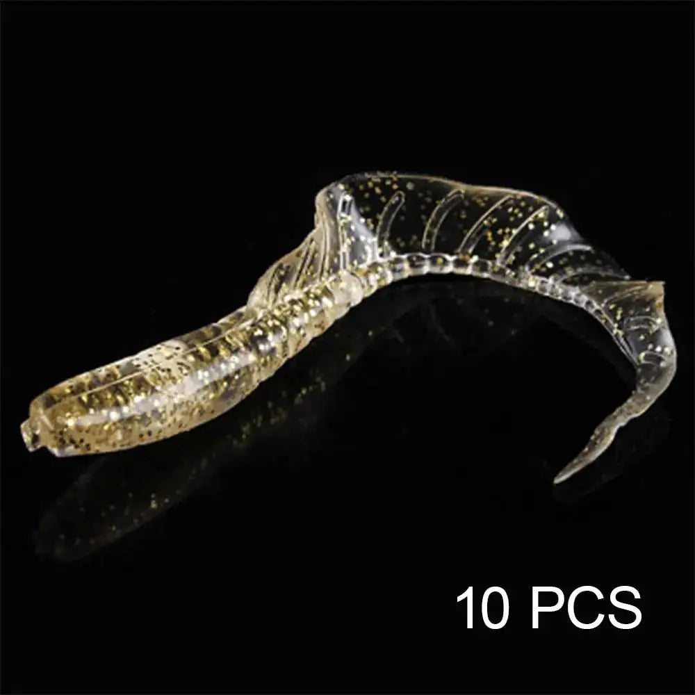 Clear soft bait for bass fishing with glitter, sold in a pack of 10 pieces for effective lures