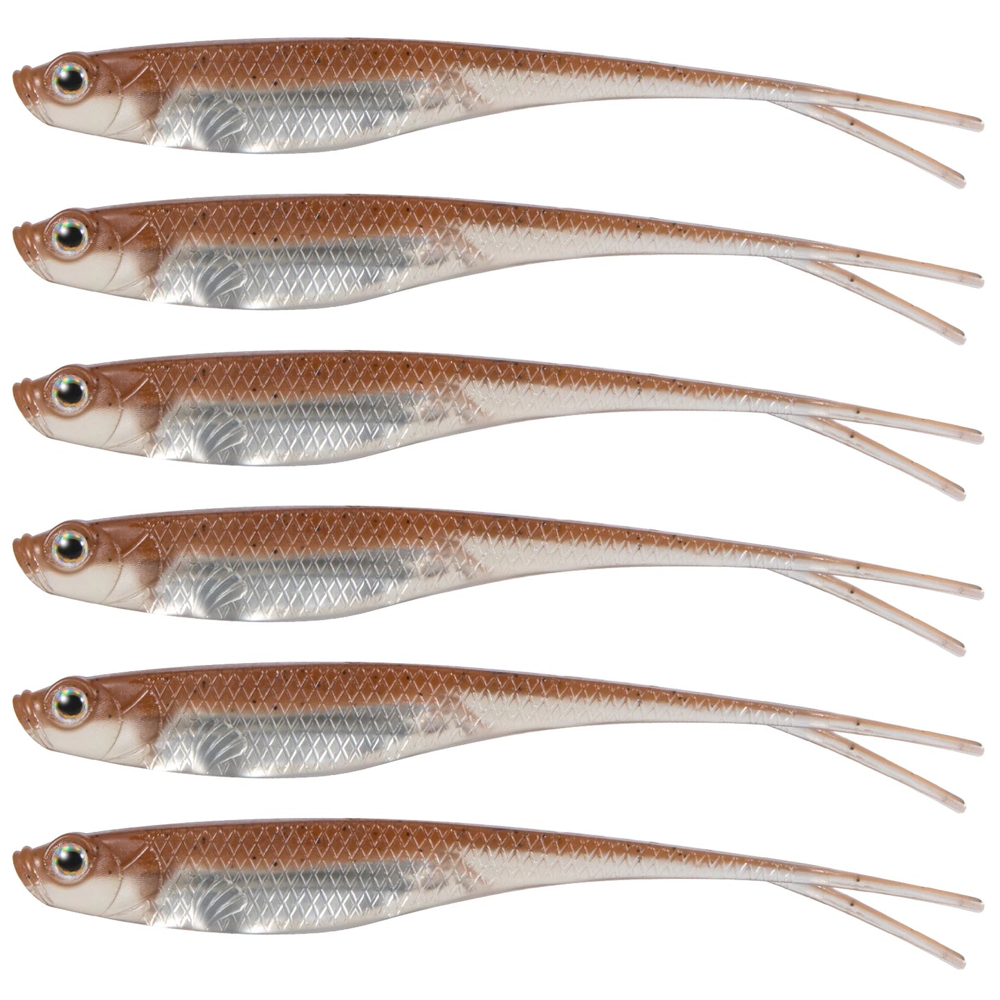 Set of 6 realistic bass fishing soft baits designed for effective freshwater fishing