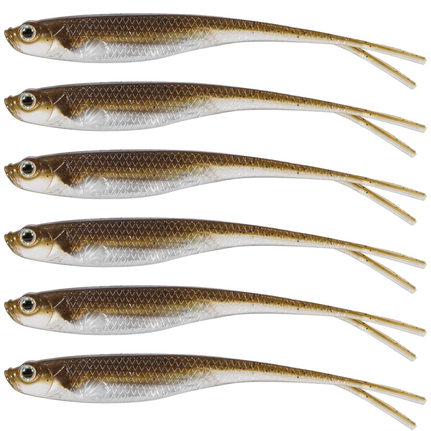 Set of six bass fishing soft bait lures in realistic design for effective fishing