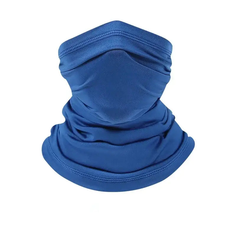 Blue camo face scarf for fishing, perfect for sun protection and warmth during ice fishing trips