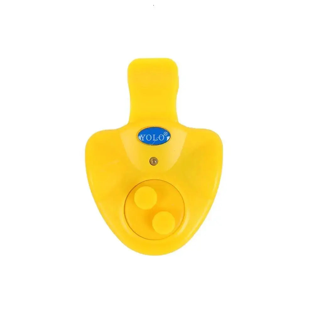 Yellow audible fishing alarm designed for easy detection of bites while fishing