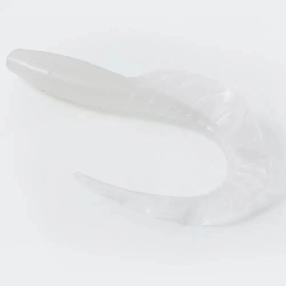 Translucent, curved, silicone sex toy.