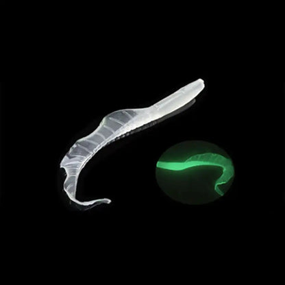 Translucent, segmented, glow-in-the-dark worm.