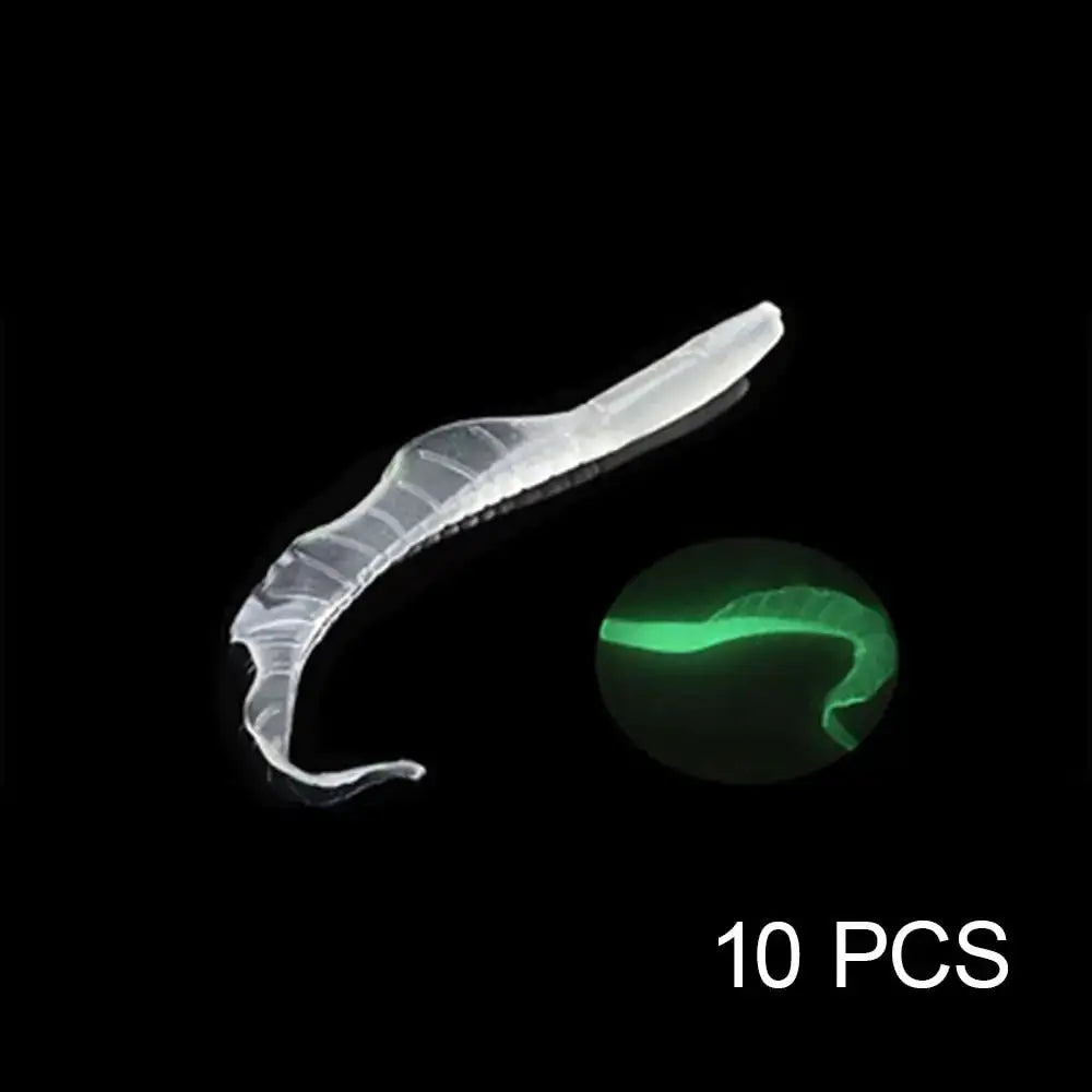 Translucent, segmented, glow-in-the-dark fishing lure.