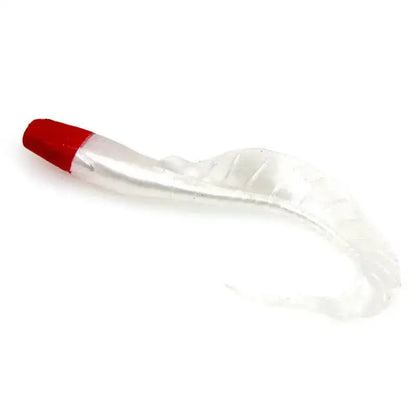 White fishing lure with red tip.