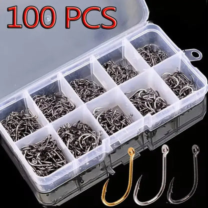 Fishing hooks in a plastic organizer.