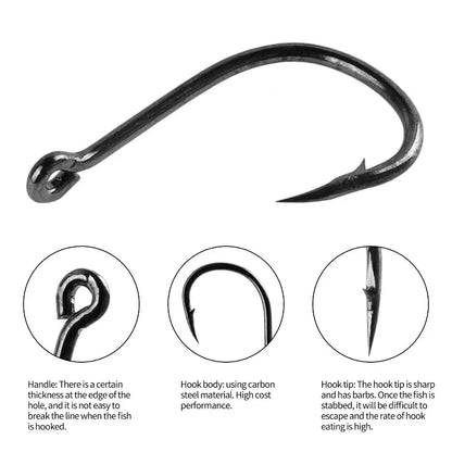 Black barbed fishing hook.