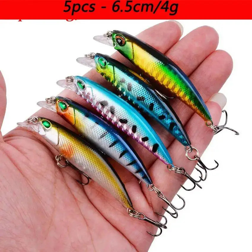 Colorful fishing lures with treble hooks.