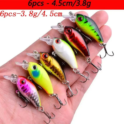 Colorful fishing lures with treble hooks.