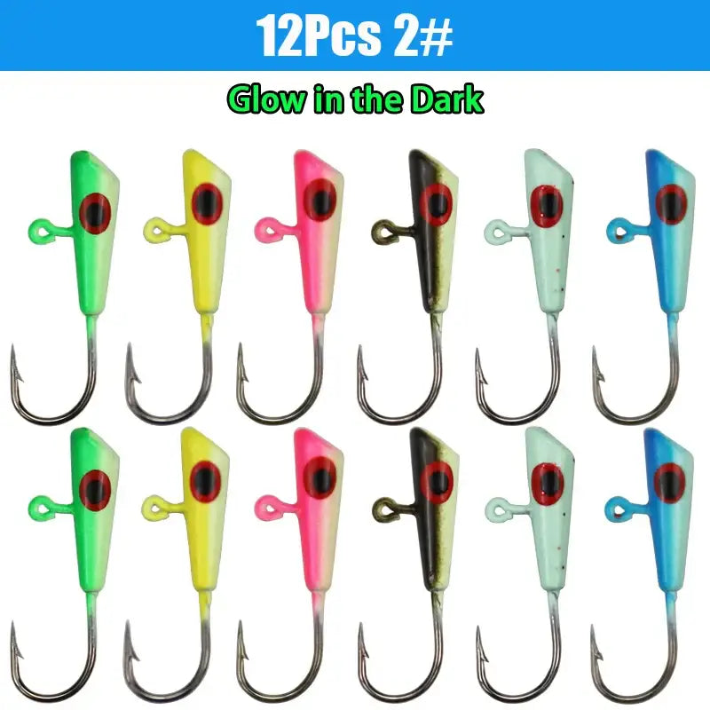 12pcs Glow in the Dark Ice Fishing Jig Heads - 12pcs color mixing 2 - Fishing Lures