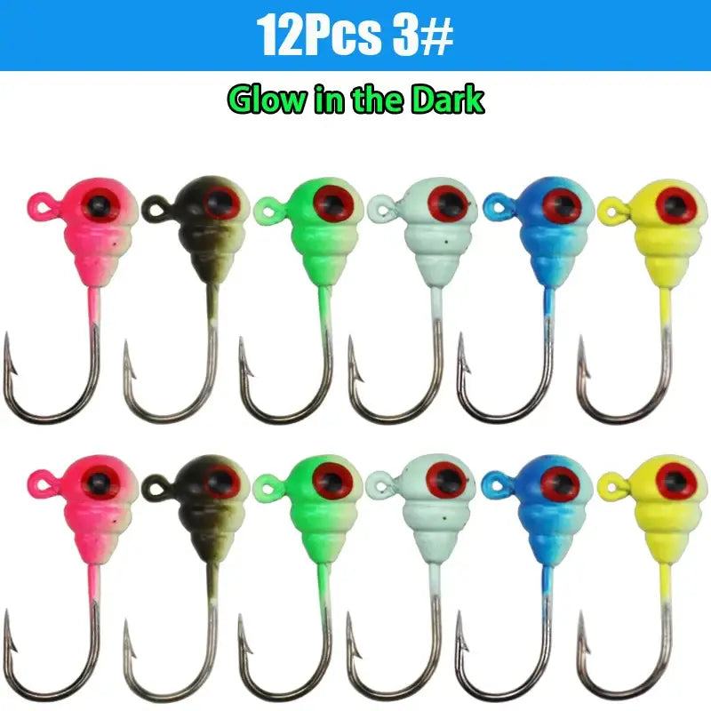 Glow-in-the-dark fishing jig heads.