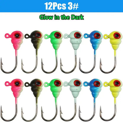 12pcs Glow in the Dark Ice Fishing Jig Heads - 12pcs color mixing 3 - Fishing Lures