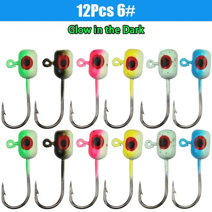 12pcs Glow in the Dark Ice Fishing Jig Heads - 12pcs color mixing 6 - Fishing Lures