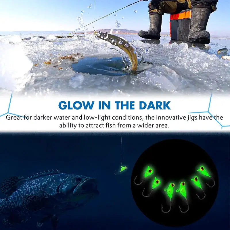 12pcs Glow in the Dark Ice Fishing Jig Heads - Fishing Lures