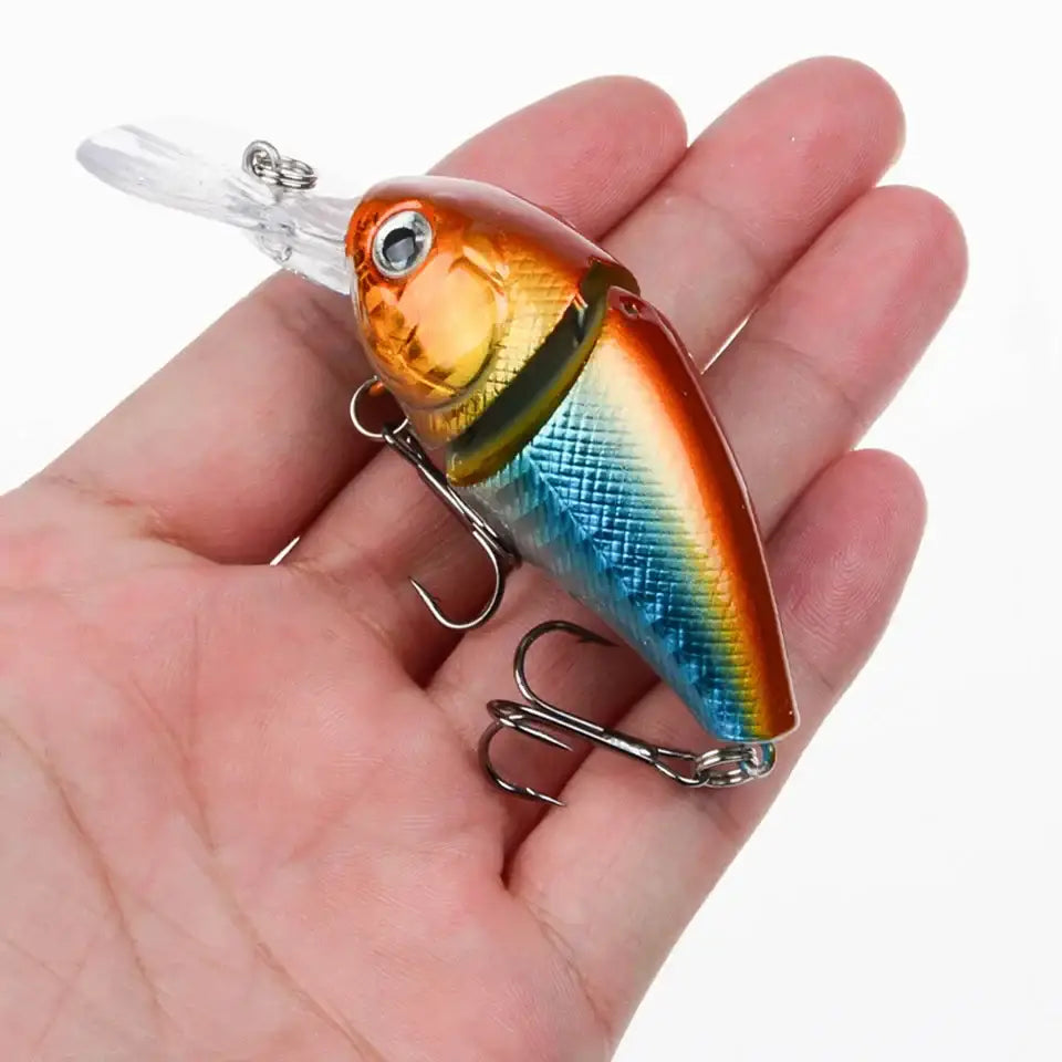 Colorful fishing lure with hooks.