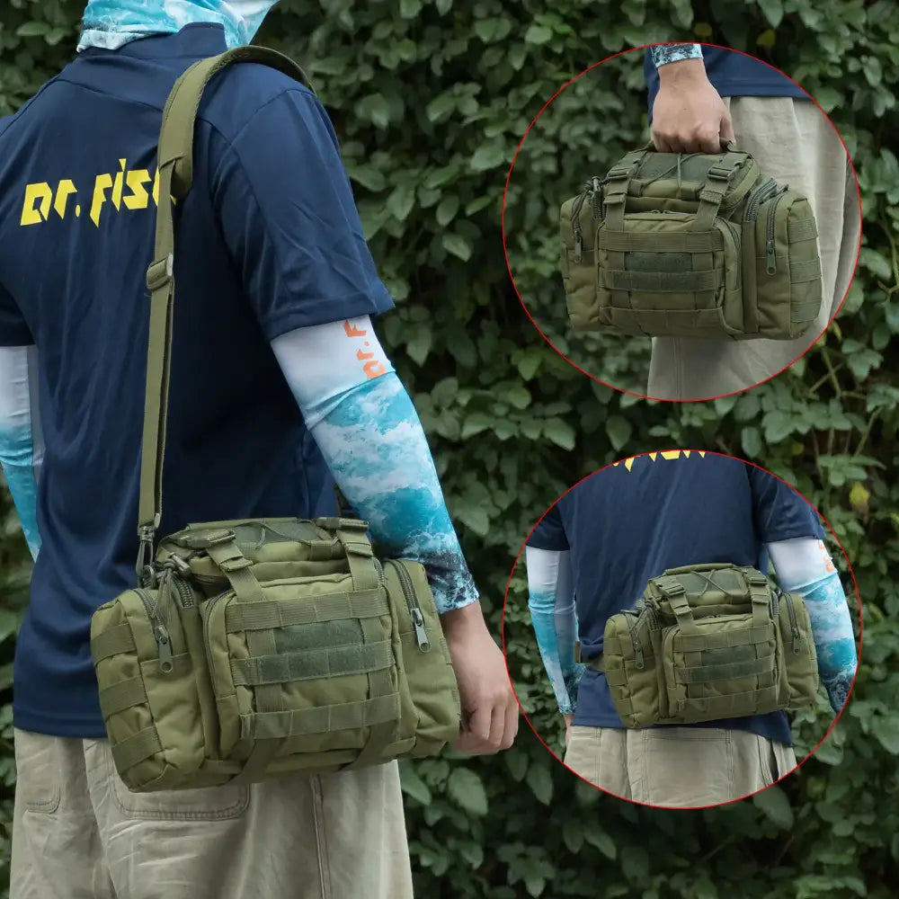 Olive green tactical fishing bag.