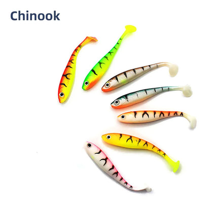 3D T-Tail Soft Bait Lure - 5pcs 65mm Silicone Wobblers