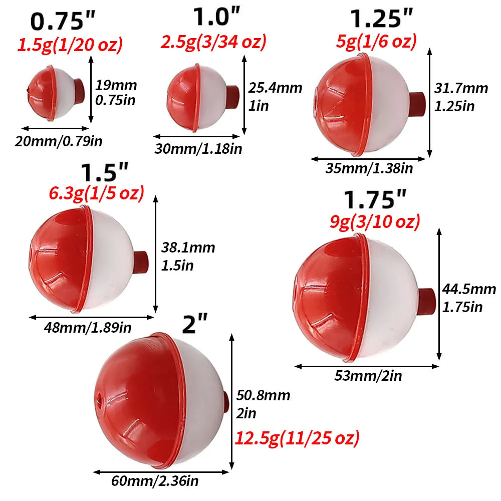 4-30pcs Push Button Red & White Fishing Bobbers