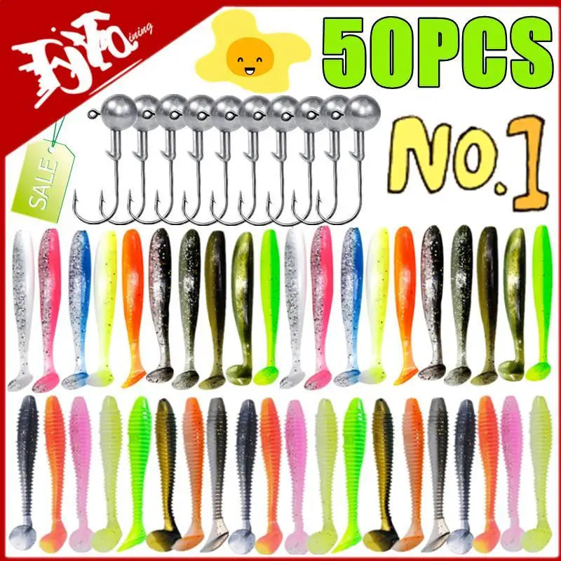 50/30/15PC Soft Fishing Lures Kit - Silicone Bait Set