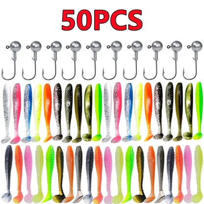 50/30/15PC Soft Fishing Lures Kit - Silicone Bait Set