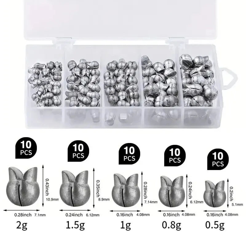 50pcs Fishing Sinker Weight Kit - Removable Lead Sinkers