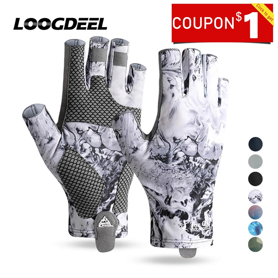 LOOGDEEL Half Finger Fishing & Cycling Gloves - Anti-Slip, Breathable