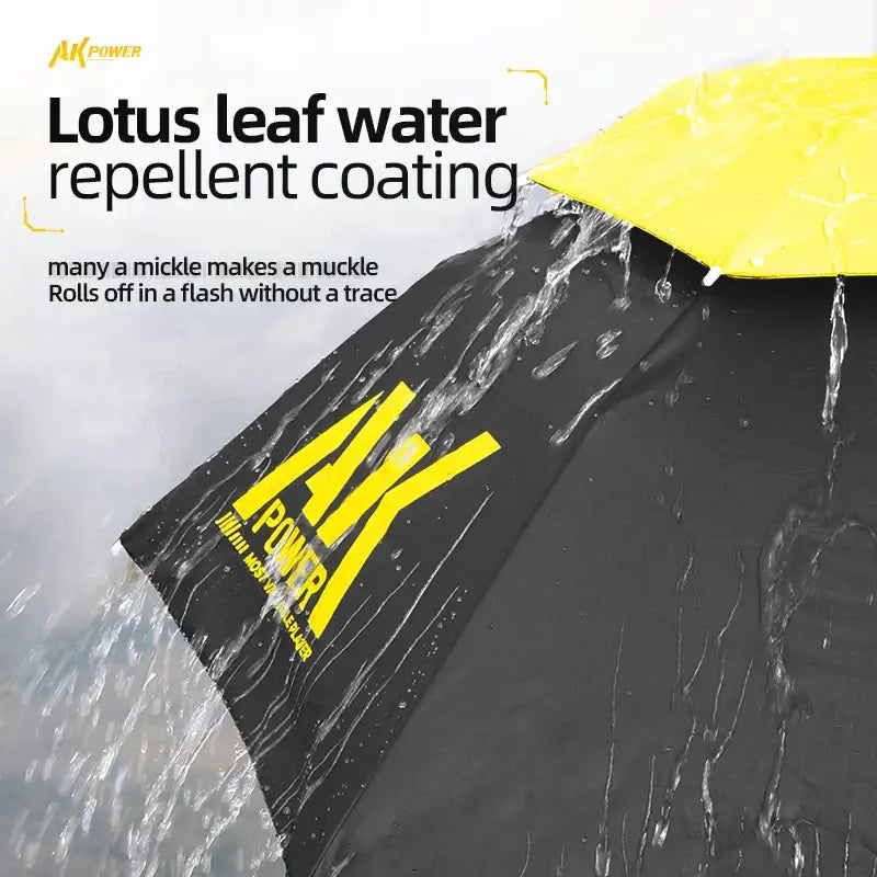 Water-repellent black and yellow umbrella.