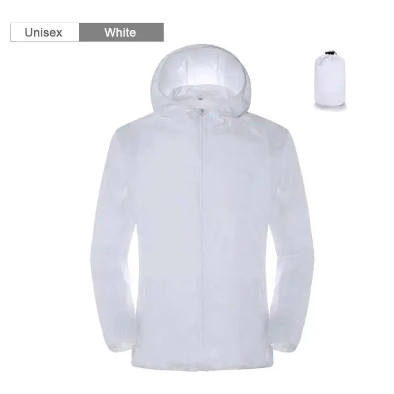 White hooded raincoat.