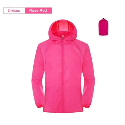 Rose red unisex hooded jacket.