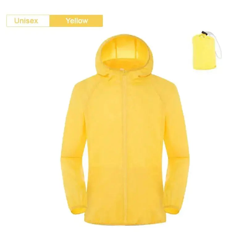 Yellow unisex hooded jacket.