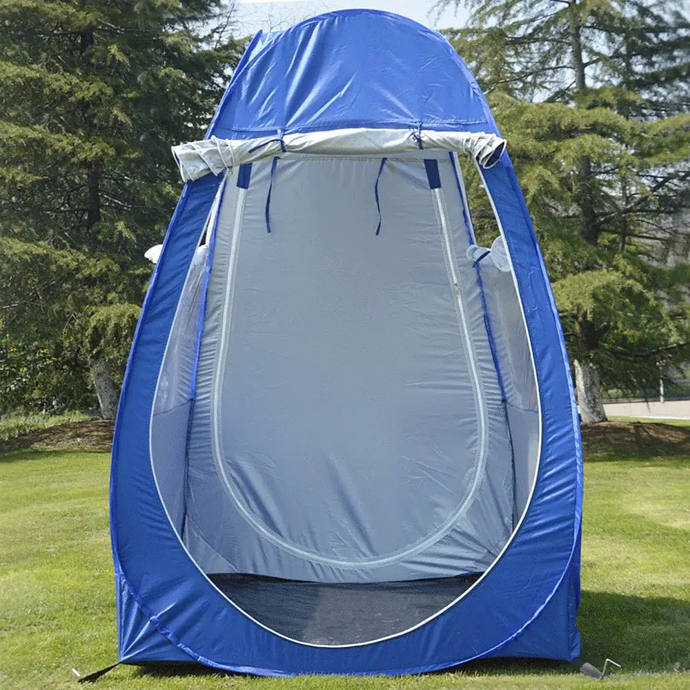 Blue portable privacy tent.