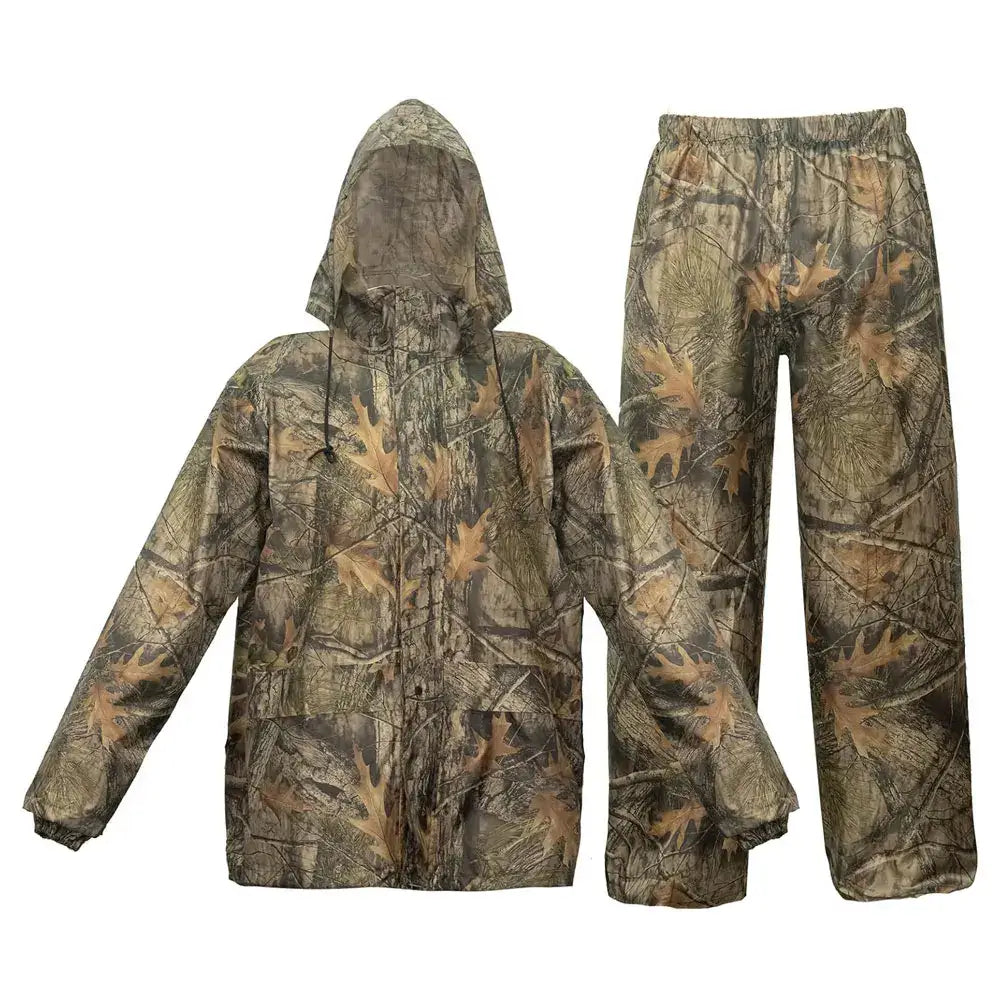 Camouflage rain suit.