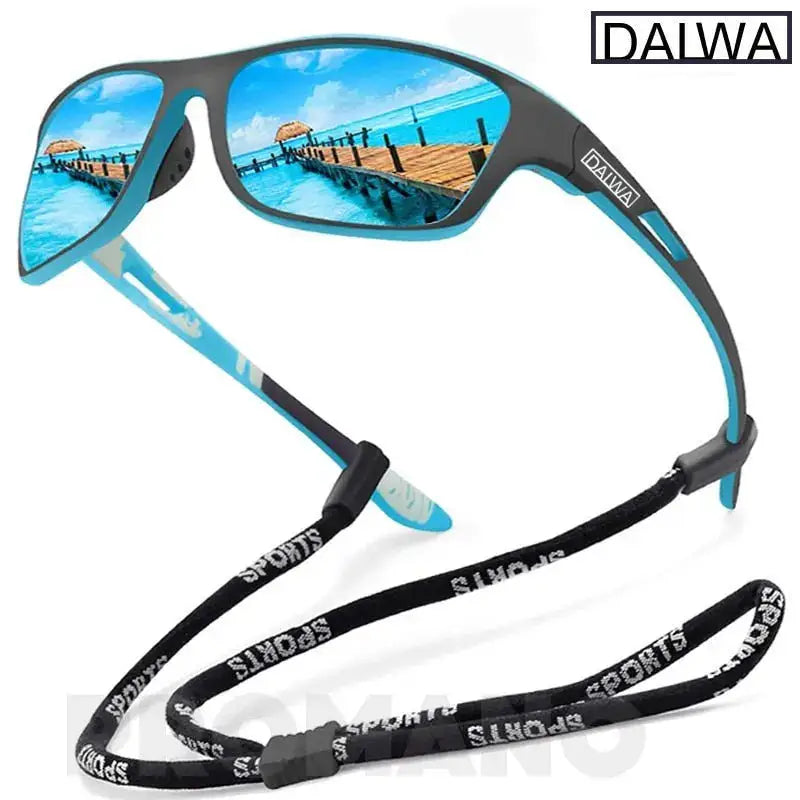 Daiwa sunglasses with a black sports strap.