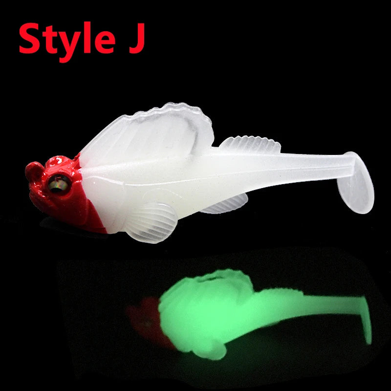 Dark sleeper soft lure set in Style J with luminous green reflection for effective fishing