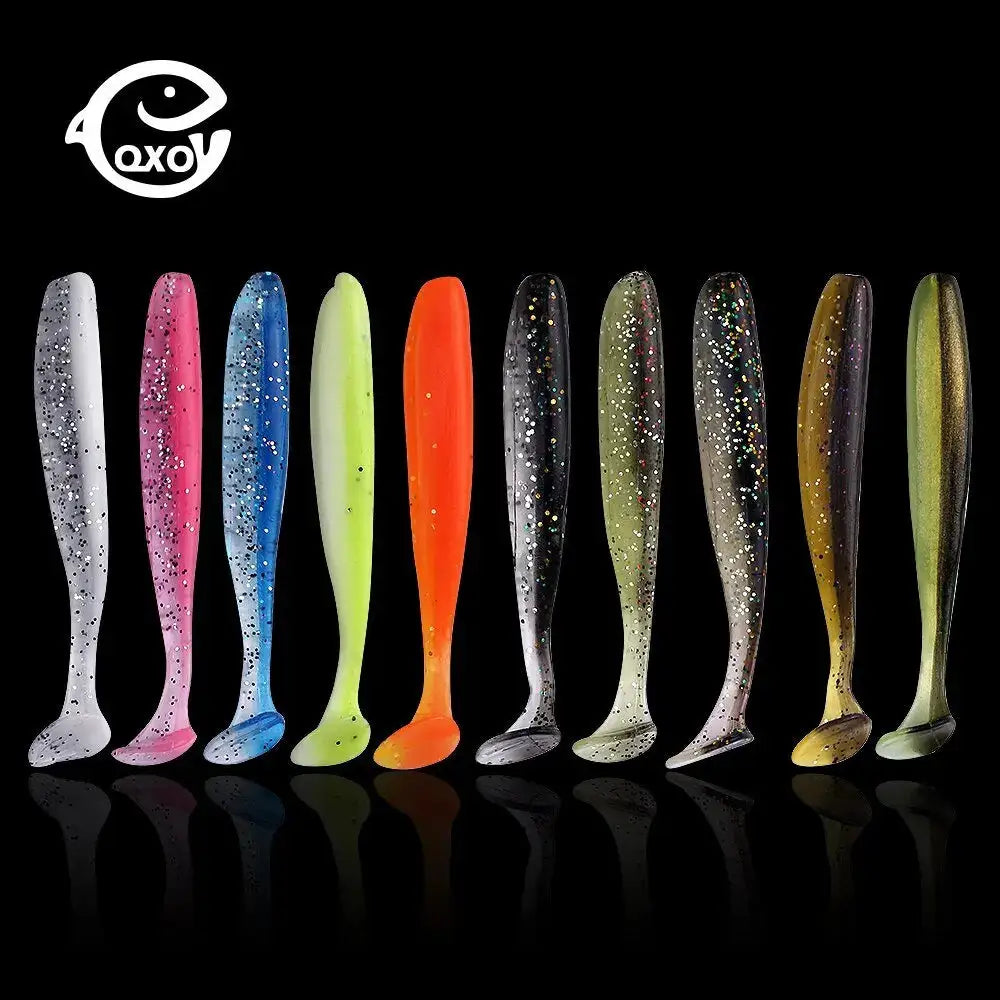 Colorful soft plastic fishing lures.